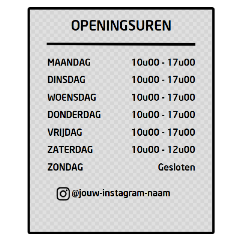 Openingsuren -3- kader afgerond plus instagram