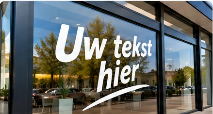 Voorbeeld van uitgesneden plakletters op een etalageruit