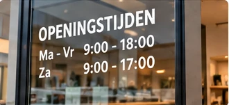 Voorbeeld raambelettering met vinylletters